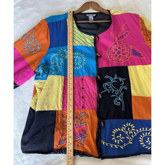 Vintage Jacket Size 3X Festival Patchwork Colorful Colorblocked 90s Toggle - Picture 6 of 11